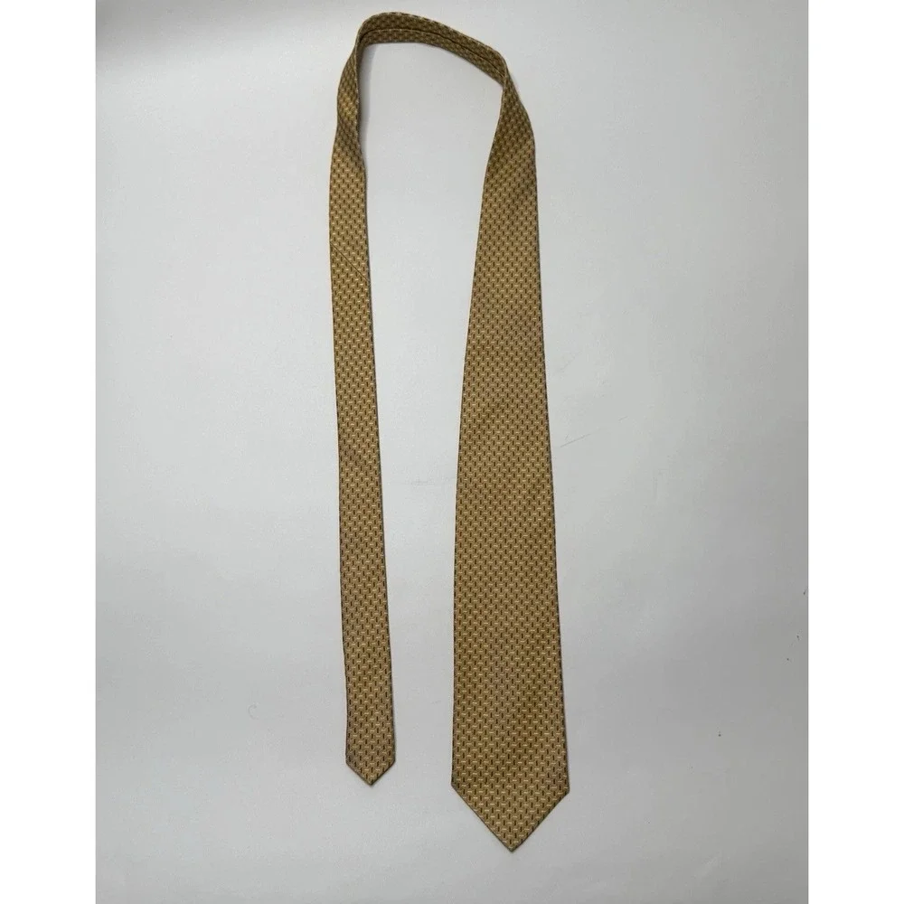 ERMENEGILDO ZEGNA‎ Men's 100% Silk Necktie ITALY Luxury Geometric Yellow Gold